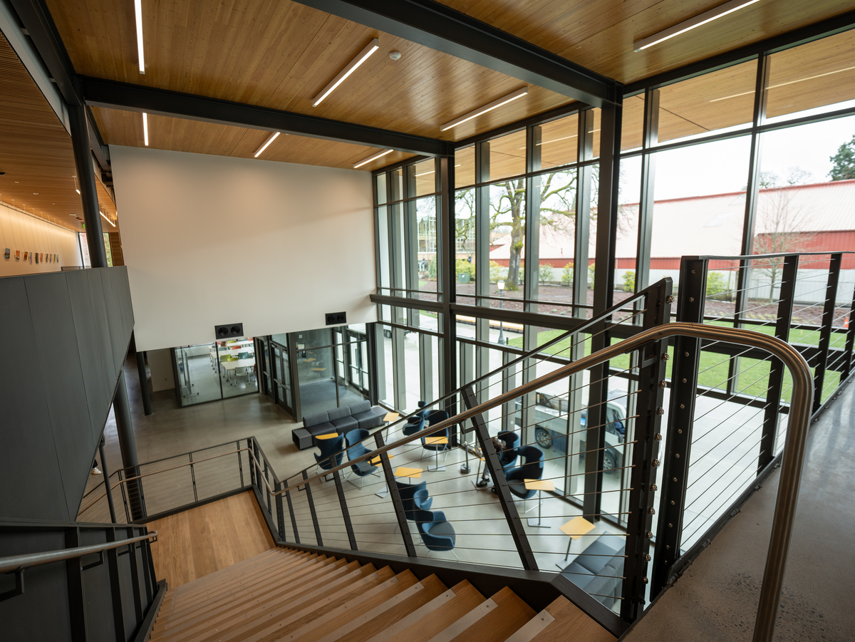 A view from the top of the main staircase in the Shiley Marcos Center